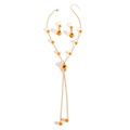 Halloween jewelry set featuring golden bat necklaces and orange beaded tassel earrings - Bat Pattern / Orange