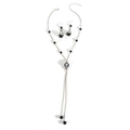 Gothic Halloween jewelry set with silver chain, black skull pendants and tassel necklace - Skull Pattern / Black