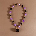 Collier court perlé avec perles marbrées violettes, détails noirs et fermoir à bascule doré - Violet