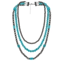 Collana bohémien a tre strati con perline turchesi e chiusura a moschettone argento - Stile Base a Tre Strati di Perline (Verde)
