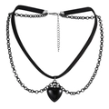 Choker gotico a doppio strato nero con ciondolo a cuore lucido e catena in metallo - Choker a Cuore (NK24990)