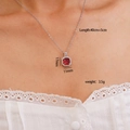 Silver square pendant necklace with red zircon stone on model with white lace dress - Red Square Gemstone Necklace (A1224)