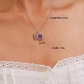 Silver perfume bottle necklace with purple zircon stone and size specifications - Purple Square Gemstone Necklace (A1226)