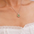 Silver-toned perfume bottle necklace with a round green zircon stone and crystal pavé - Light Green Square Gemstone Necklace (A1227)