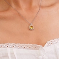 Elegant silver necklace featuring a square yellow gemstone pendant worn on neck - Light Yellow Square Gemstone Necklace (A1231)