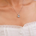 Silver necklace with light blue round gemstone pendant and sparkling zircon accents - Pale Blue Square Gemstone Necklace (A1232)