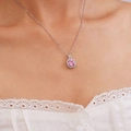 Sparkling pink cubic zirconia perfume bottle pendant on minimalist silver chain - Pink Square Gemstone Necklace (A1234)