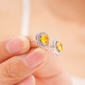 Square perfume bottle pendant with yellow cubic zirconia and silver plating - Light Yellow Zirconia Stud Earrings (A1231)