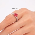 Adjustable copper ring with heart-shaped red zircon and sparkling side accents - Pave Heart Style (Red 104)
