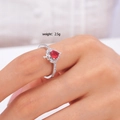 Silver-plated heart ring with red zircon and white stones, weight 2.5g on finger - Micro Pave Style (Red 106)
