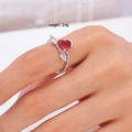 Romantic copper ring featuring a heart-shaped red zircon with elegant silver angel wings - Angel Wings Style (Red 107)