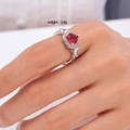 Elegant silver ring with heart-shaped red zircon and pear-cut accents, weight 2.9g - Pear Side Stone Style (Red 108)
