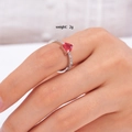 Silver ring for women with red heart gemstone and pave set cubic zirconia accents - Row Inlaid Diamonds Style (Red 109)