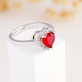 Adjustable silver ring featuring a heart-shaped red ruby with sparkling zircon accents - Cluster Group Style (Red 112)
