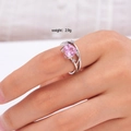 Anillo de circón con corazón rosa y banda cruzada de plata en dedo, 2,9g - Estilo de Cruz de Doble Anillo (Rosa 091)