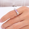 Anillo de alas de ángel con corazón de circón rosa en acabado plata, pesa 2,8 g - Estilo de Alas de Ángel (Rosa 092)