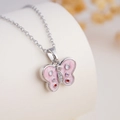 Collar con colgante de mariposa en esmalte rosa acabado plateado y detalles de circón - Rosa / Plateado