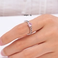 Anillo de circonita rosa con forma de corazón y banda de cadena plateada, 2g - Estilo de Textura de Cadena (Rosa 093)