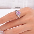 Anillo corazón ajustable en plata con circón rosa y piedras blancas, peso 3,6g - Estilo de Contorno de Lujo (Rosa 097)