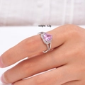 Anillo de corazón en cobre plateado con circón rosa y pavé de piedras blancas, 3.2g - Estilo de Precisión Hueco (Rosa 098)