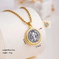Two-tone Saint Benedict medal necklace with gold rope chain and 21.4mm religious pendant - St Benedict Medal With Rope Chain