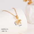Gold bow pendant necklace with white cubic zirconia on O-chain in variant finish - Bowknot (1664)