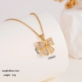 Golden bow pendant necklace with cubic zirconia and 40cm+5cm extension chain - Bowknot (1667)