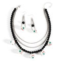 Three-layer beaded Halloween necklace and eyeball earrings set in gothic black and silver - Necklace And Earrings (NK25380) / Black