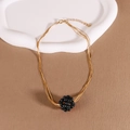 Multilayer gold chain necklace featuring a vintage 3D black floral beaded pendant - Black