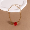 Handmade woven pomegranate necklace with multi-strand gold chain and red bead cluster - Red