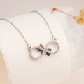 Infinity titanium necklace with colorful baguette zircon stones on a white stand - Silver Infinity Rainbow Zirconia Style (2546)