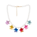 Christmas necklace with colorful iridescent stars and white round pearls for women - Colorful Star Style (NK26350)