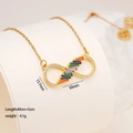 Gold infinity necklace with rainbow baguette gemstones and white crystals, 40+5cm chain - Gold Bow Infinity Rainbow Style (2549)