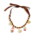 Collier de Noël avec chaîne dorée, pendentifs Père Noël et étoiles pour animaux - Brun Foncé