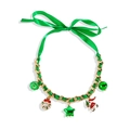 Collier de Noël avec chaîne dorée, ruban vert et pendentifs Père Noël et flocons - Vert