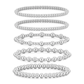 Detail of 5pcs silver beaded stretch bracelet set in polished metal finish - Silver Round Bead Bracelet Set (NK27880-1 Silver) / Silver