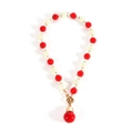 Collier de perles classique avec perles rouges et crème alternées et fermoir doré - Rouge Blanc