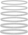 Set of six silver elastic bracelets with polished solid metal round beads in stackable design - Stacking Silver Bracelet Set (NK27880-2 Silver) / Silver
