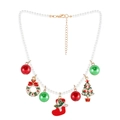 Christmas pearl necklace with red and green bells, tree, and stocking charms - Socks Pendant Style (NK26360-Socks)
