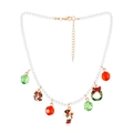Christmas pearl necklace with red and green charms including gift boxes and candy canes - Candy Pendant Style (NK26360-Candy)