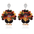 Thanksgiving Truthahn Acryl-Ohrringe mit bunten bedruckten Federn und Steckern - Klassischer Cartoon Truthahn (Ohrstecker)