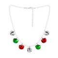 Christmas necklace with white faux pearls and red green silver bells on a white background - Bell Pendant Style (NK26360-Bell)