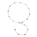Detail of beaded necklace with colorful evil eye charms and polished white pearls - Evil Eye Pendant Style (NK27440-3)