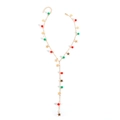 Christmas Y-necklace featuring gold stars and red-green beads on a long tassels chain - Star Beaded Style (NK26260-1)