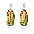 Charming corn-shaped wooden earrings with vibrant yellow kernels and green leaves - Corn Style (ER23230-1)