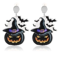 Halloween Geist Kürbis Acryl Ohrringe mit lila Schleife und Hexenhut Elementen - Hexenhut Kürbis (ER23200-1)
