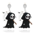 Halloween Reaper Clip-On Ohrringe mit Cartoon-Sense und schwarzen Fledermäusen - Cartoon Sensenmann Totenkopf (ER23200-3)