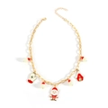 Christmas necklace with festive red, green and white beads on a gold chain - Paperclip Chain Santa (NK26300-2)