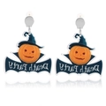 Halloween-Kürbis-Ohrringe mit blauem Hexenhut und Death-Party-Druckflügeln - Death Party Kürbis Fledermaus (ER23200-4)