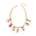 Christmas necklace with gold chain featuring red socks, white tree and wreath charms - Paperclip Chain Sock (NK26300-3)